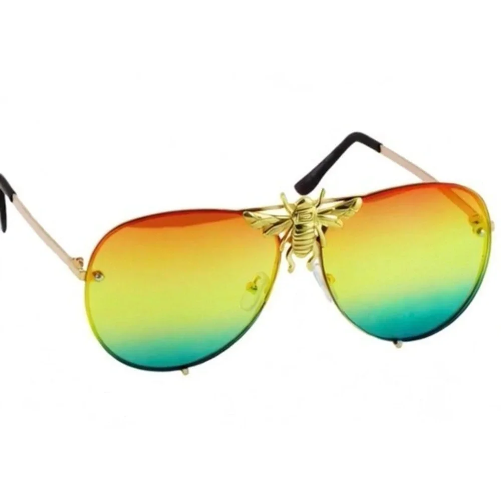 Men Fashion Sunglasses Rainbow‎ Lens Gold Streetwear Rapper Hip Hop Cholo Party